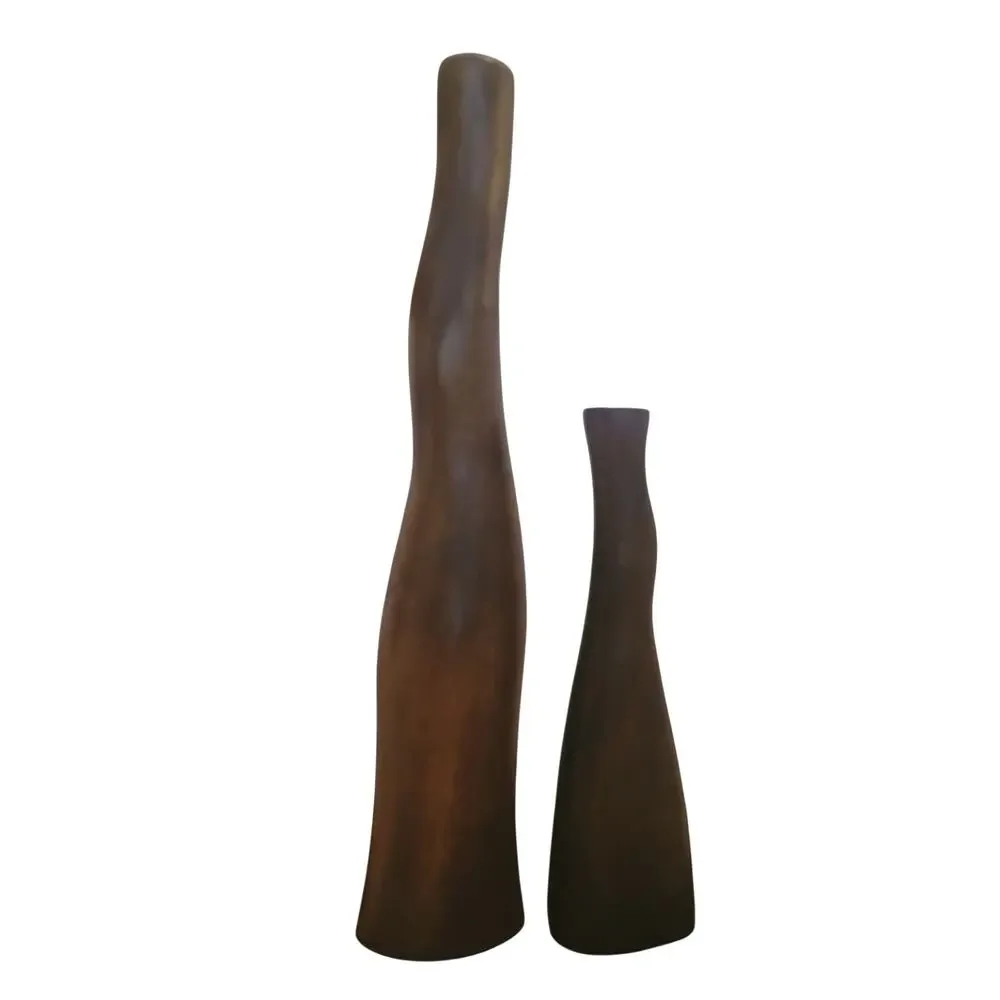 Vintage MCM  Hand Carved Wooden Vases Set Organic Minimalist Boho 20" and 12" - Picture 3 of 7